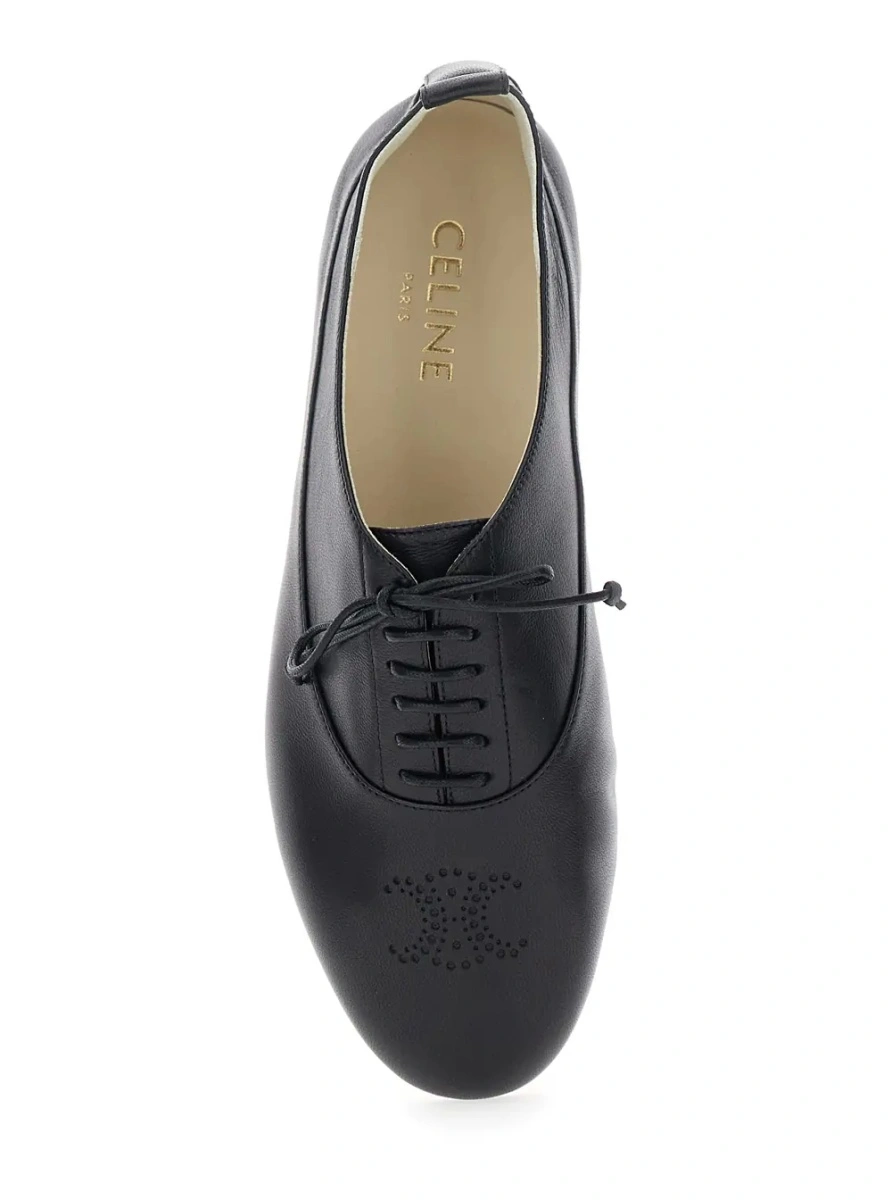 Mocasini Black Loafers with Triomphe Print on the Front in Leather Woman - Img 4