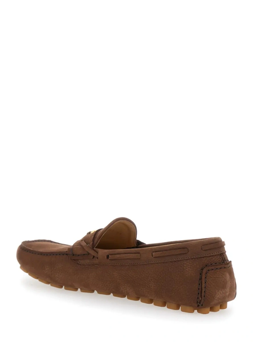 Mocasini Brown Loafers with Round Toe and VLogo Plaque in Suede Man - Img 3