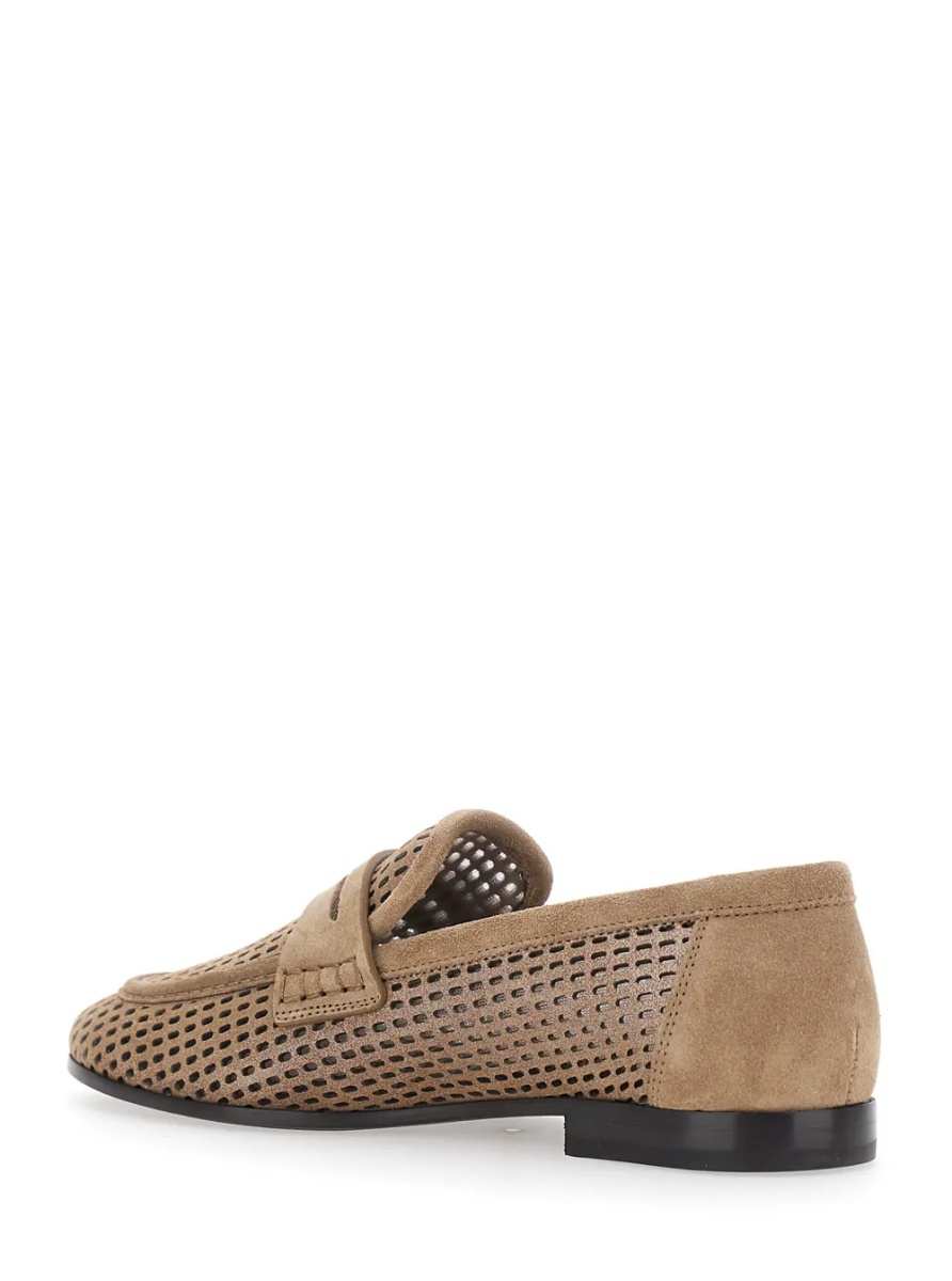 Mocasini Brown Slip-On Loafers with Perforated Design in Leather Woman - Img 3