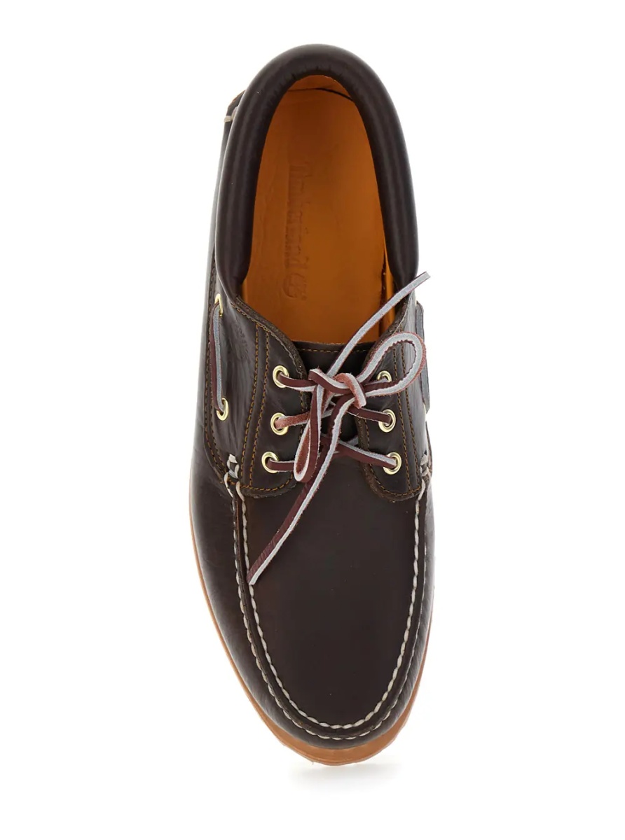 Mocasini Brown 'Timberland' Loafers with Logo Imprinted on the Side and Low Wide Heel in Leather for Men - Img 4
