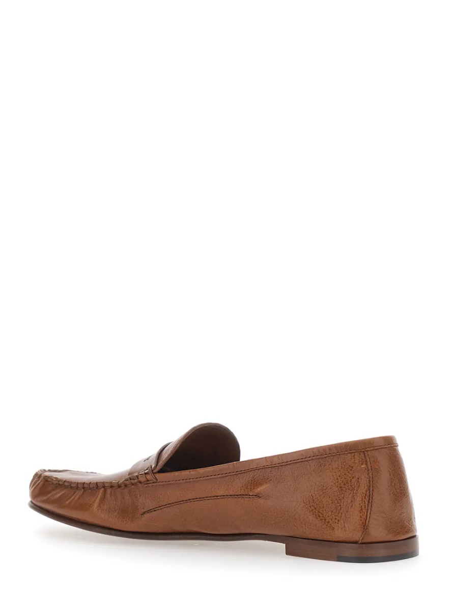 Mocasini Loafers 'LEAFER MEDUSA' Brown with Rounded Toe in Leather Men - Img 3