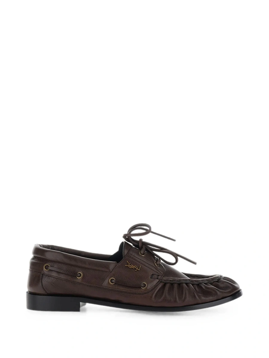 Mocasini Saint Laurent maro din piele 'Le Loafer Bateau' - Img 8