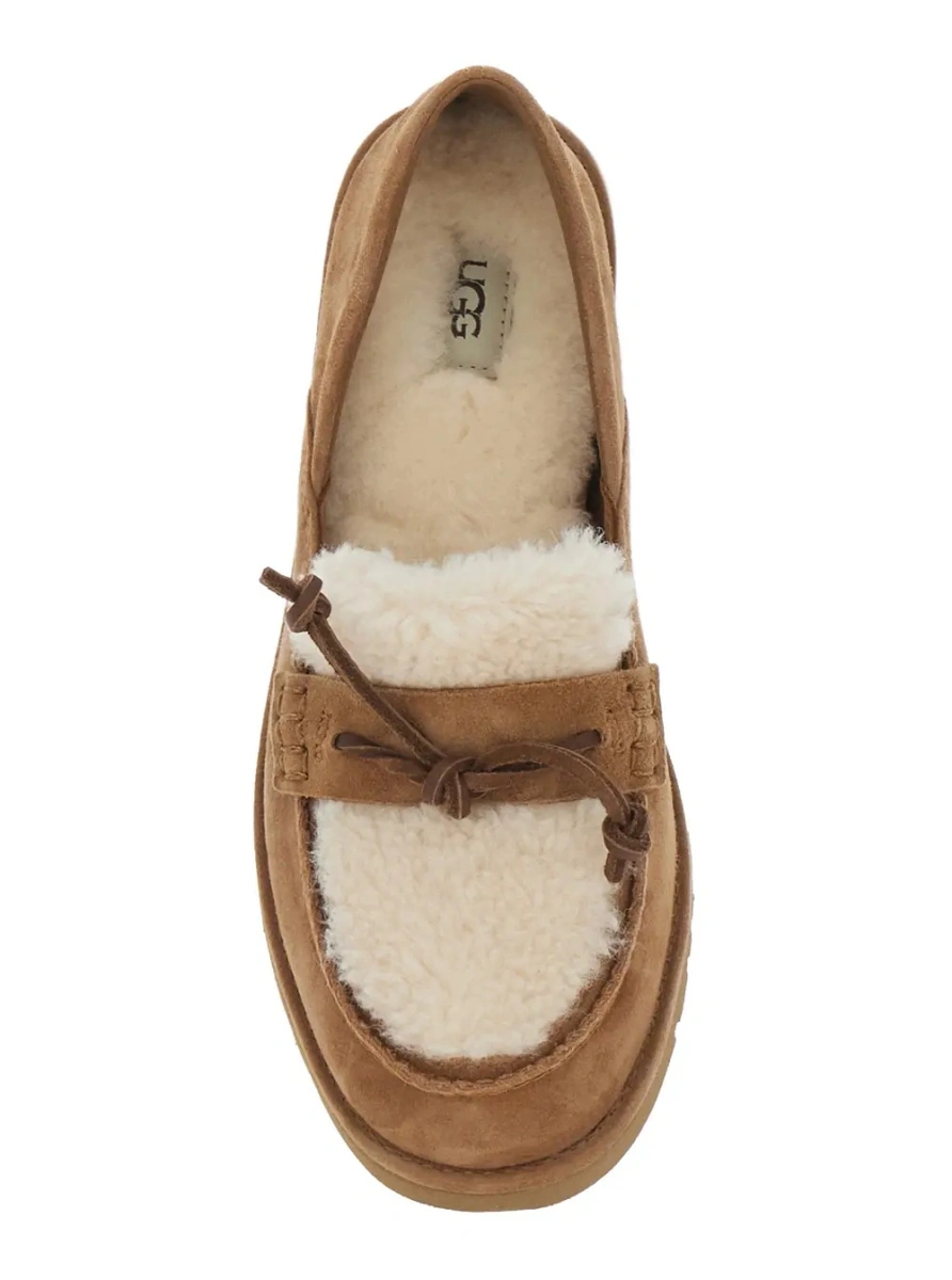 Mocasini 'Zora' Brown Loafers with fur details and front strap in suede for women - Img 4