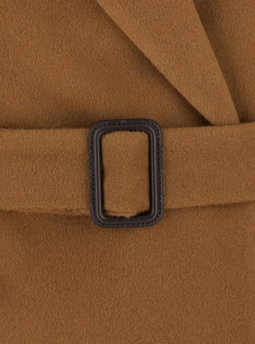 Palton Beige Double-breasted coat with Peak revers and front belt in wool and cashmere for women - Img 2