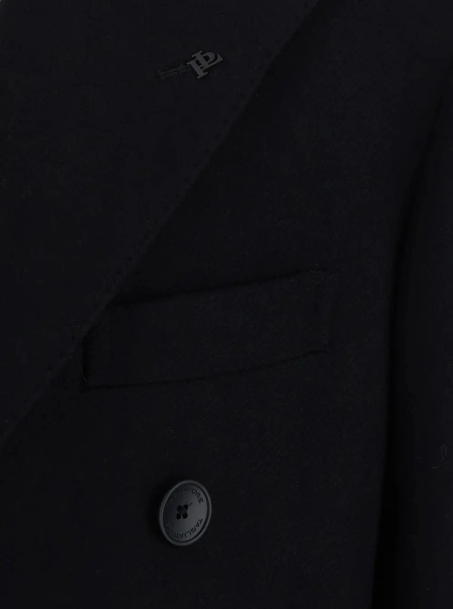 Palton Black Coat with Notched Revers and Double-breasted Closure in Wool for Men - Img 3