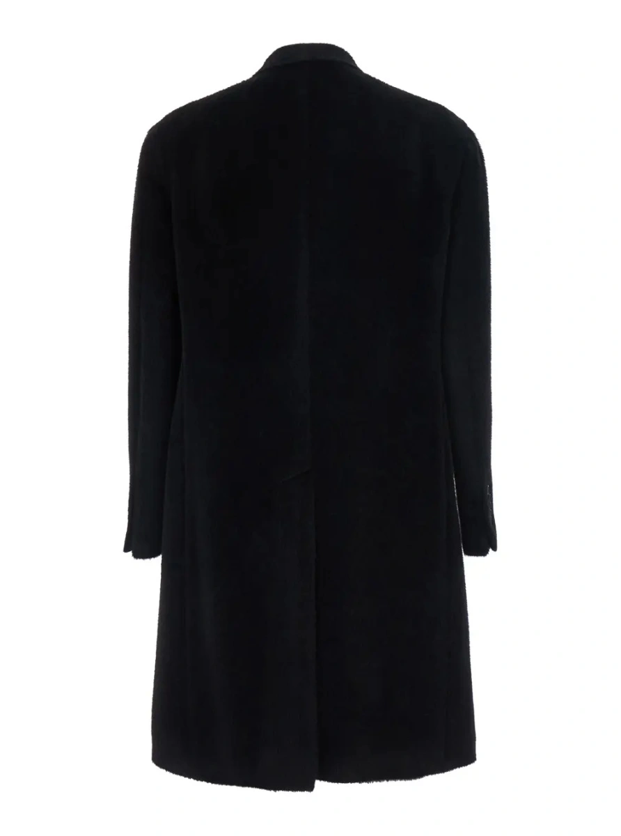 Palton Black Tech Fabric Coat with Notched Revers for Women - Img 2