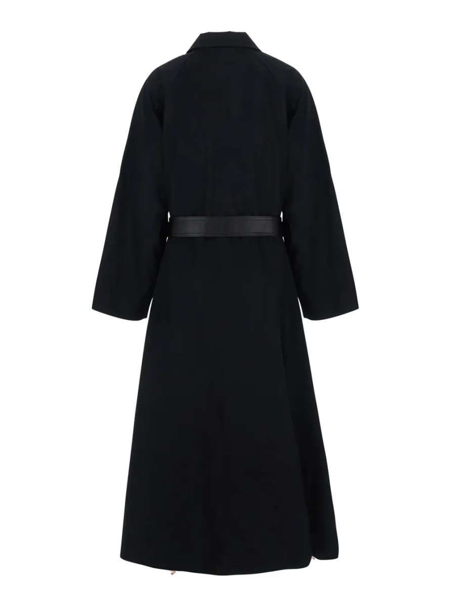 Palton Black Trench Coat with Bonded Cotton Details - Img 2