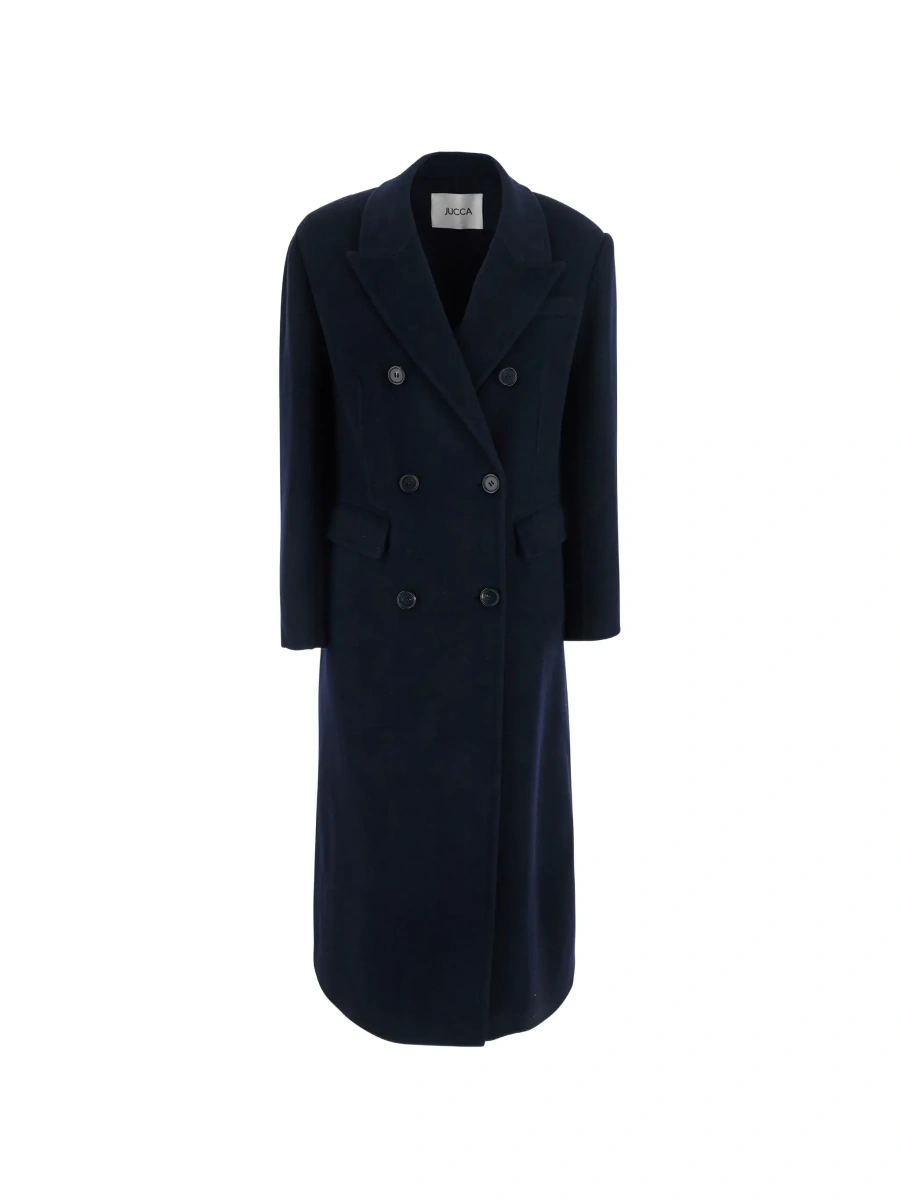 Palton blue Double-breasted coat with Notched revers in wool and cashmere women - Img 6