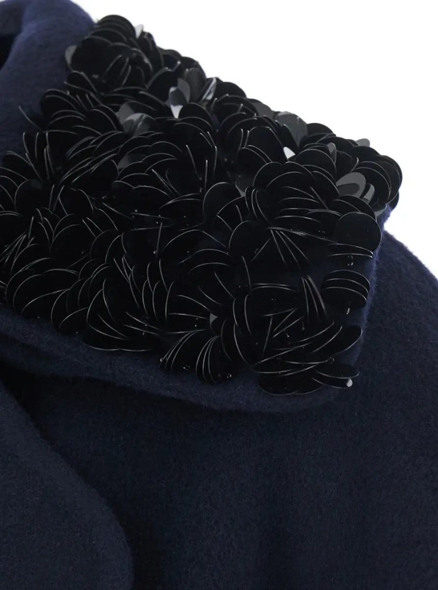 Palton Decorated Collar Coat in Blue for Women - Img 3