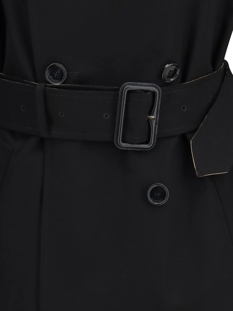 Palton Long gabardine Trench Coat with Check collar - Img 5