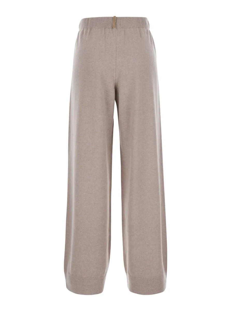 Pantaloni Beige Pants with Elastic Waist and Applied Rhinestones in Wool and Silk for Women - Img 2