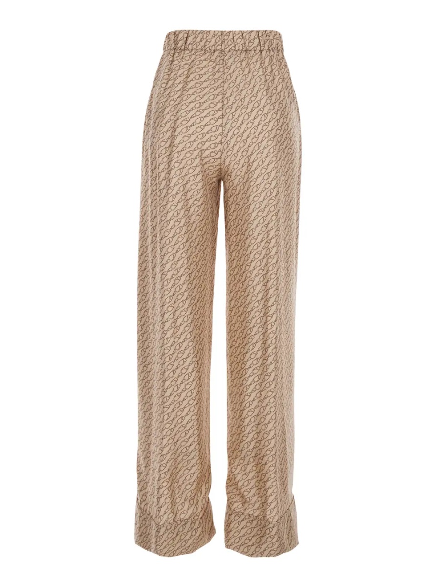 Pantaloni Beige Silk Pants with Elastic Drawstring Waist and All-Over Print Woman - Img 2