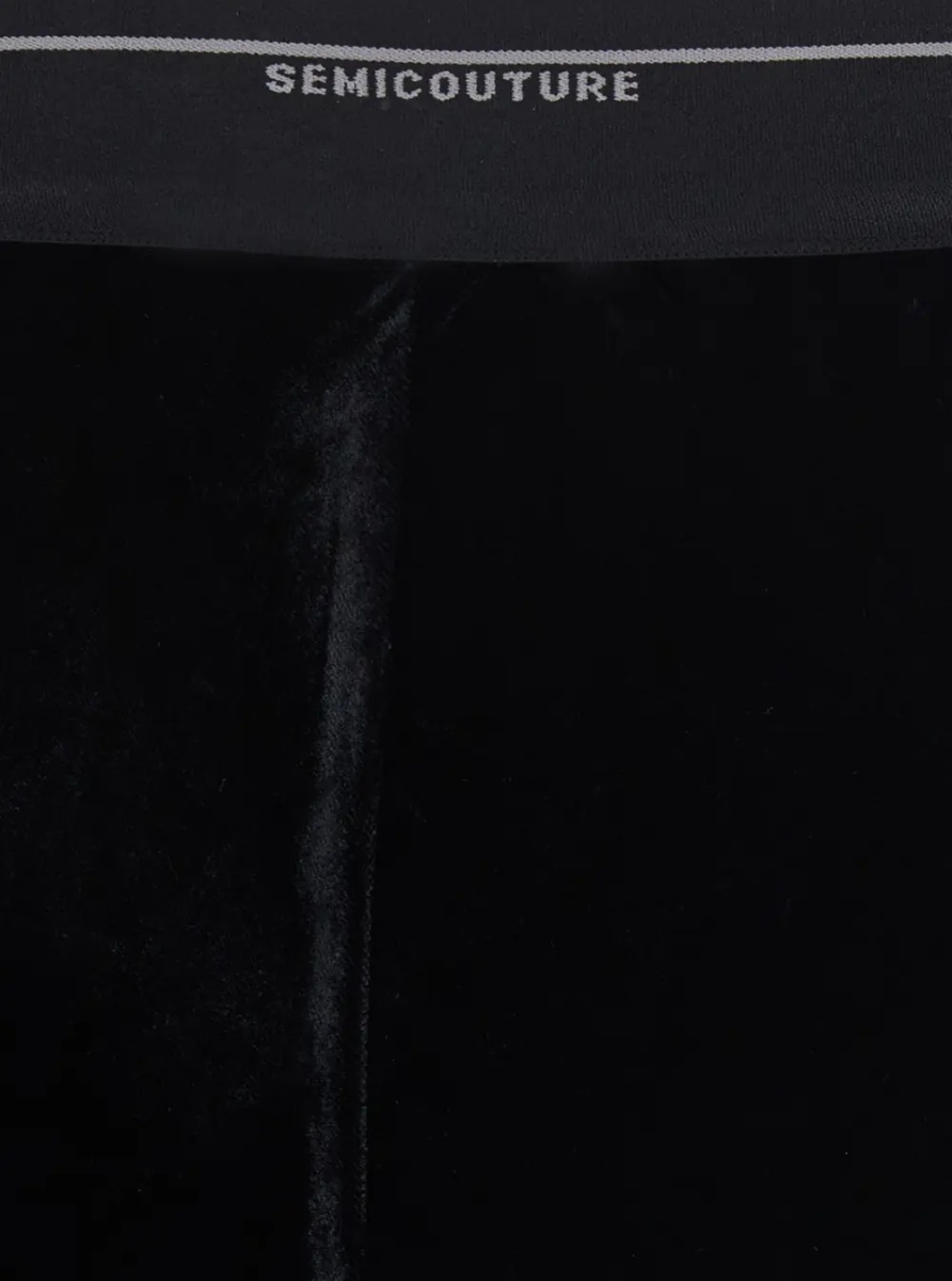 Pantaloni Black Pants with elasticated waist with logo lettering and wide leg in velvet for women - Img 3