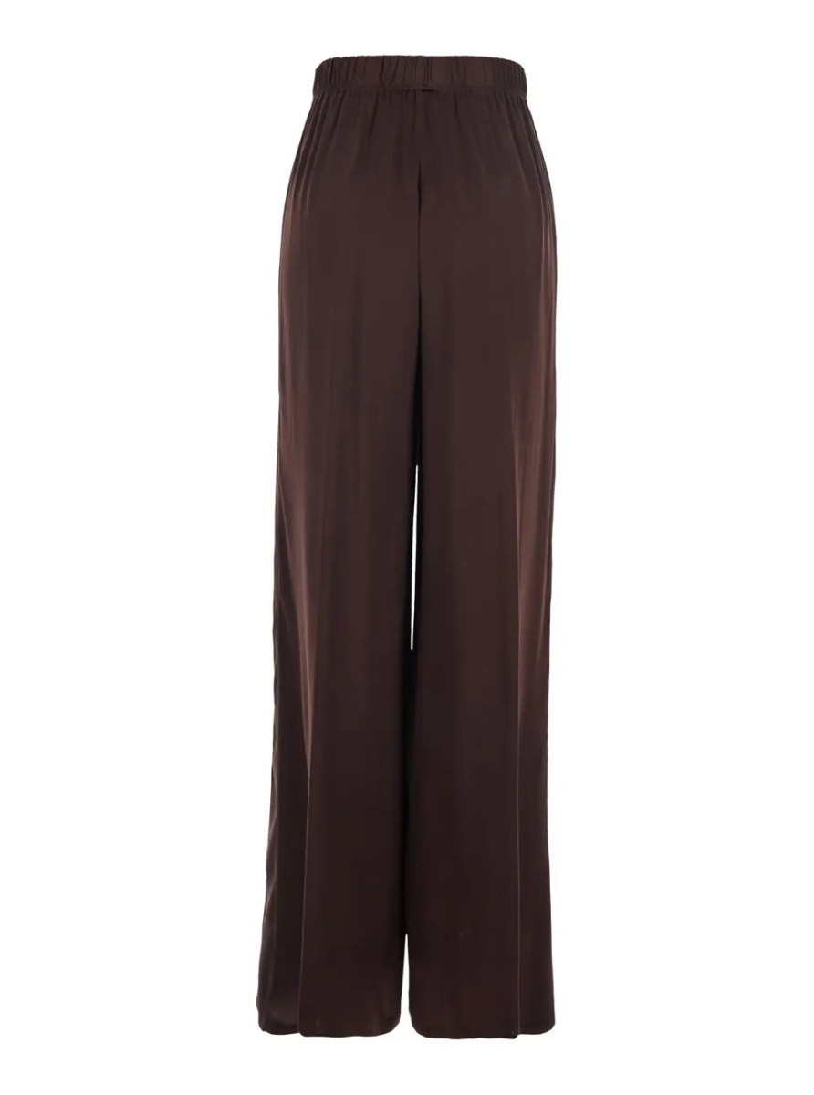Pantaloni Brown Silk Pants with Elastic Waist and Side Welt Pockets Women - Img 2