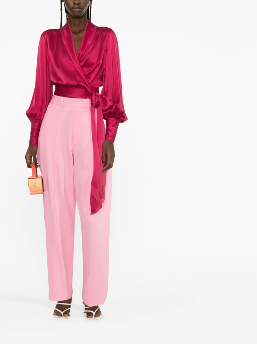 Pantaloni conici Isabel Marant roz din vascoza si bumbac - Img 2
