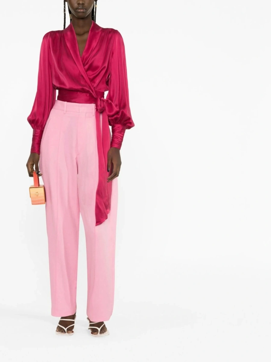 Pantaloni conici Isabel Marant roz din vascoza si bumbac - Img 2