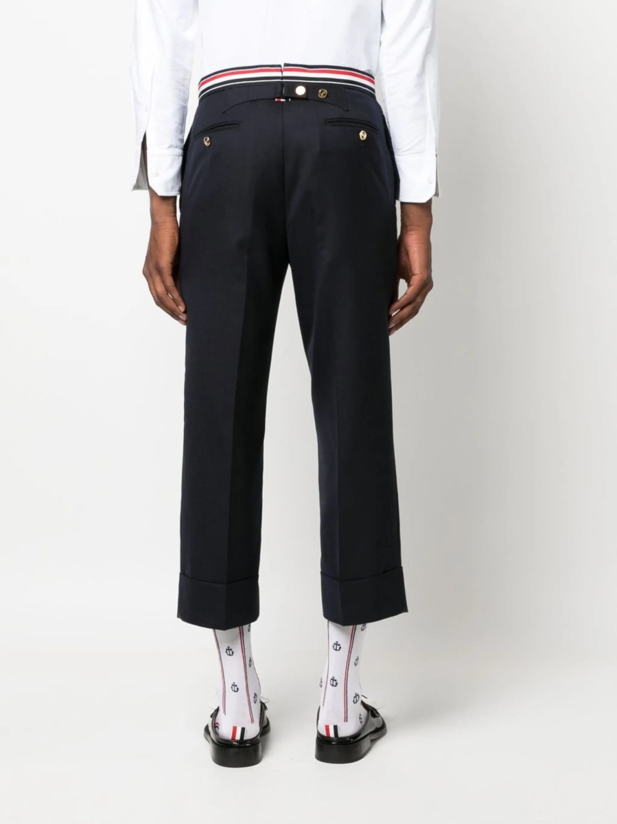 Pantaloni conici Thom Browne albastri din lana - Img 4