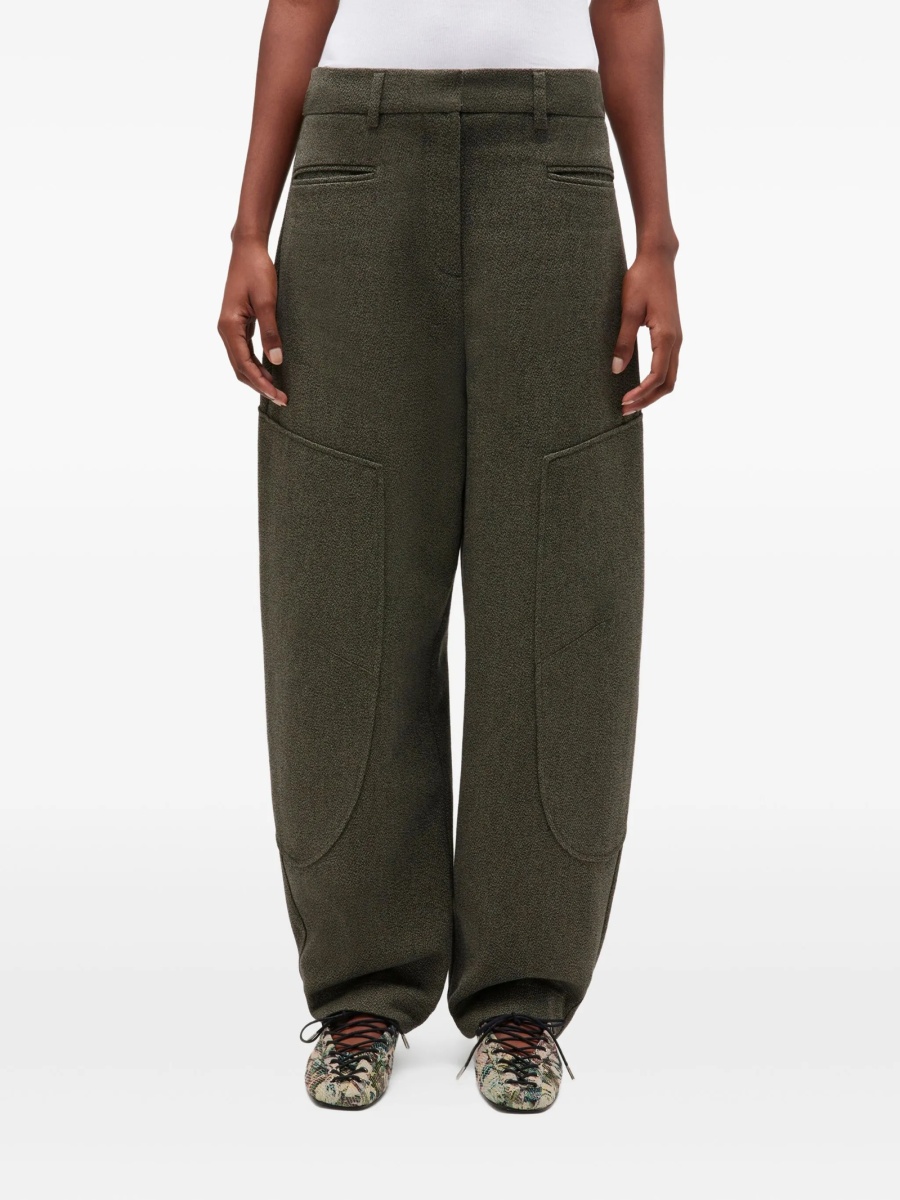 Pantaloni eleganti Ganni verzi din bumbac organic si fibre - Img 2