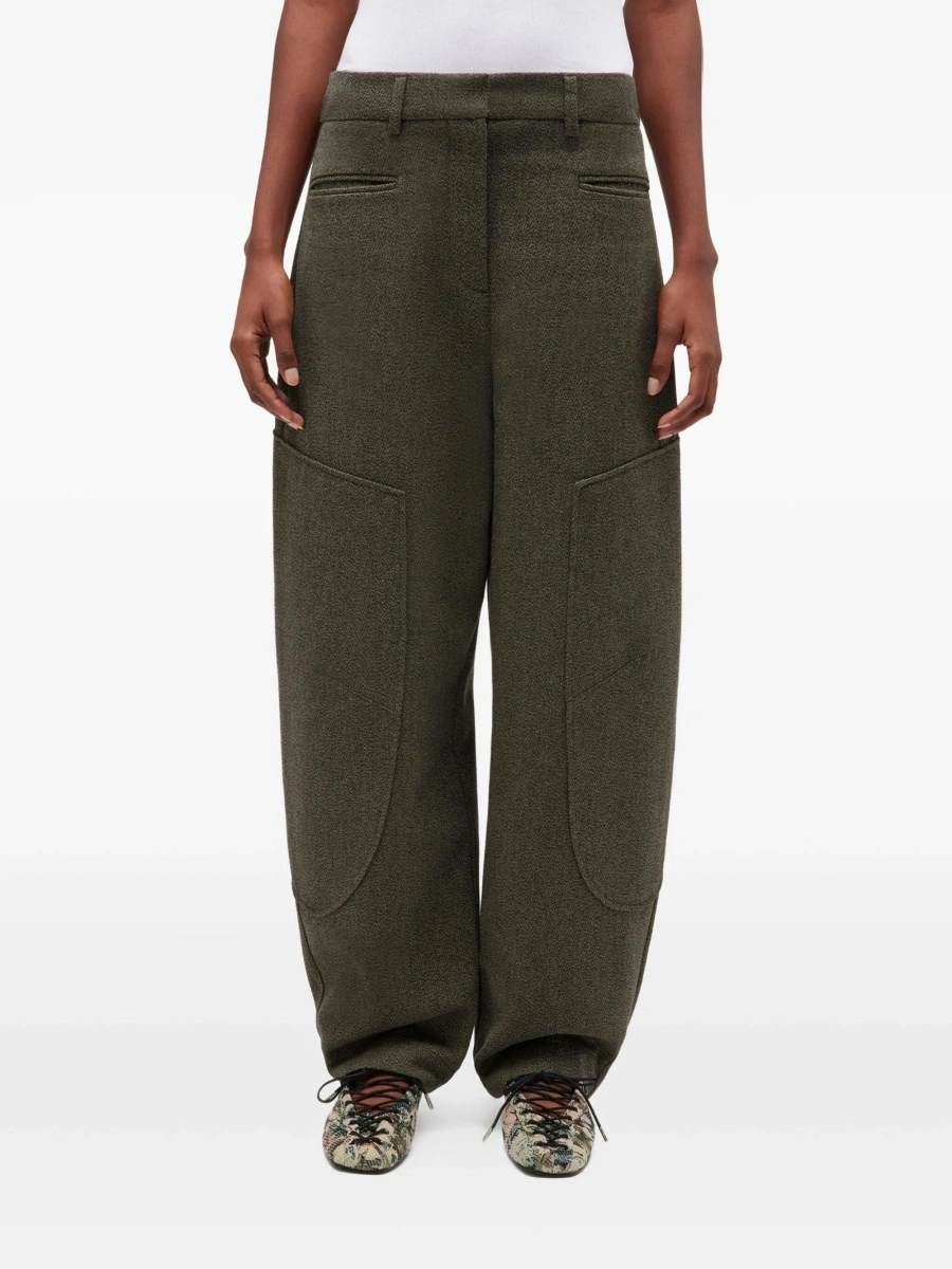Pantaloni eleganti Ganni verzi din bumbac organic si fibre - Img 2