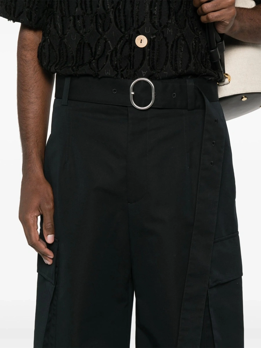 Pantaloni evazati Jil Sander negri din matase si bumbac - Img 5