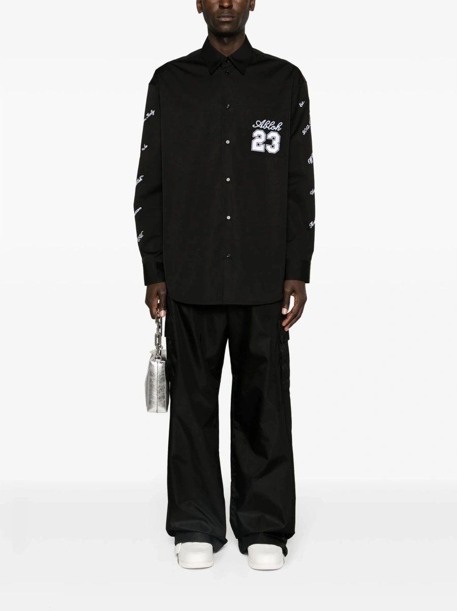 Pantaloni evazati Off-White negri din poliuretan si poliamida - Img 2