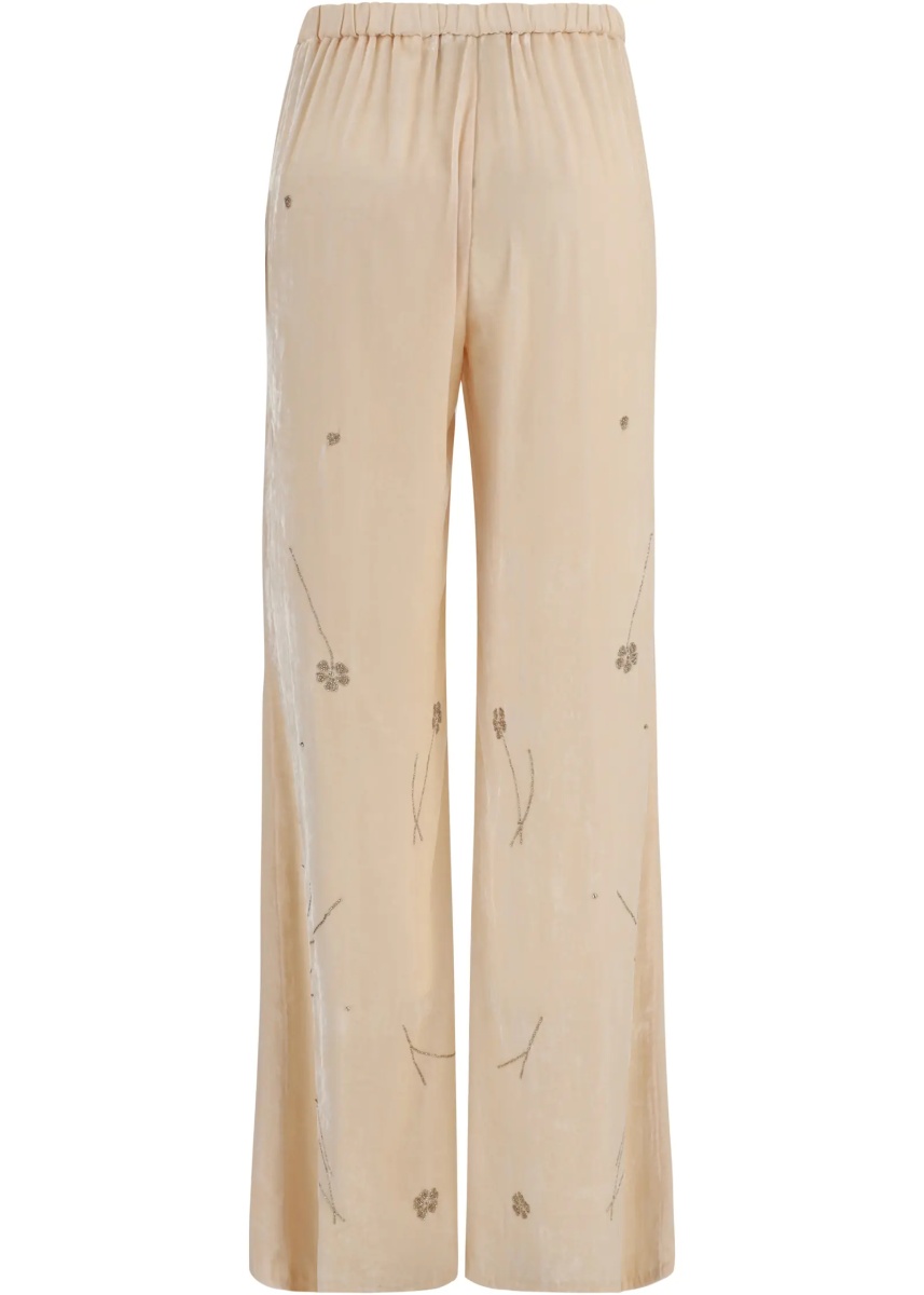 Pantaloni Fleurs d’Orient embroidered crushed velvet Trousers - Img 2
