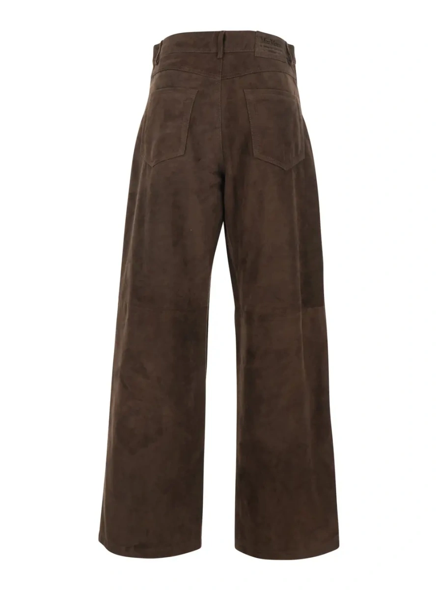 Pantaloni 'Fulmine' Brown Pants with Logo Patch on the Rear in Suede Woman - Img 2