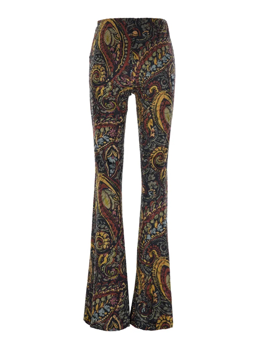 Pantaloni Multicolor Flared Leg Pants with All-Over Print in Tech Fabric for Women - Img 2