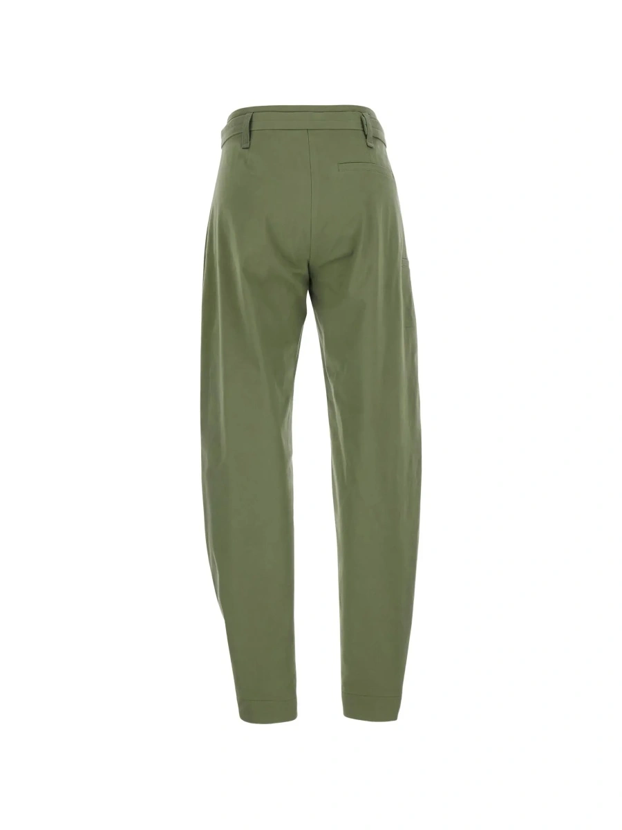 Pantaloni 'Ryana' Green Pants with Front Belt and Buttoned Hems in Stretch Cotton for Women - Img 4