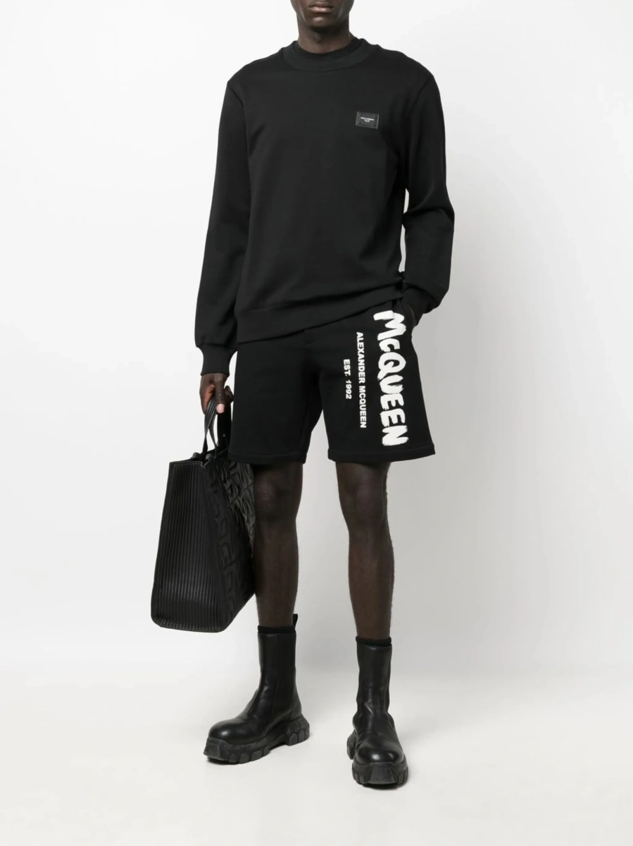 Pantaloni scurti Alexander McQueen negri din bumbac - Img 2