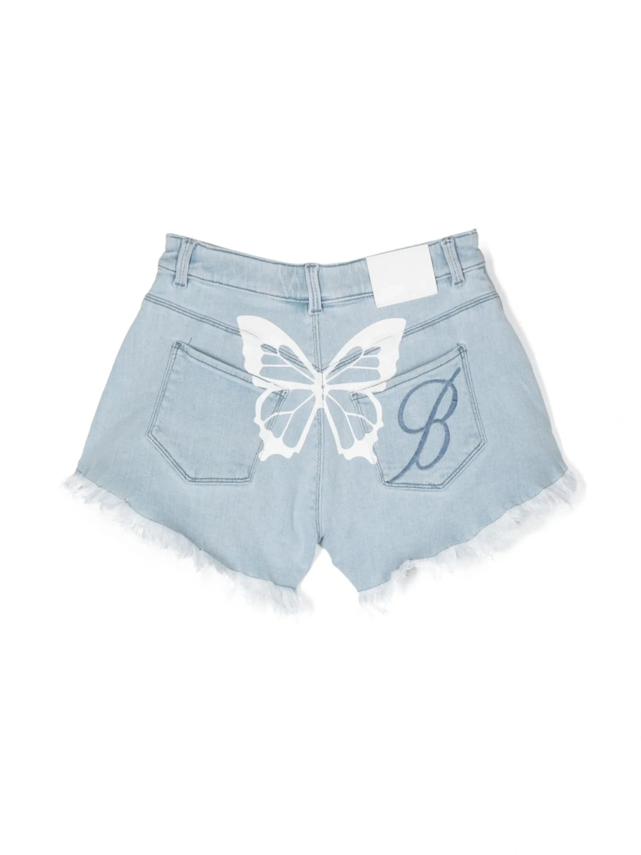 Pantaloni scurti Blumarine albastri din bumbac si spandex/elastan - Img 2