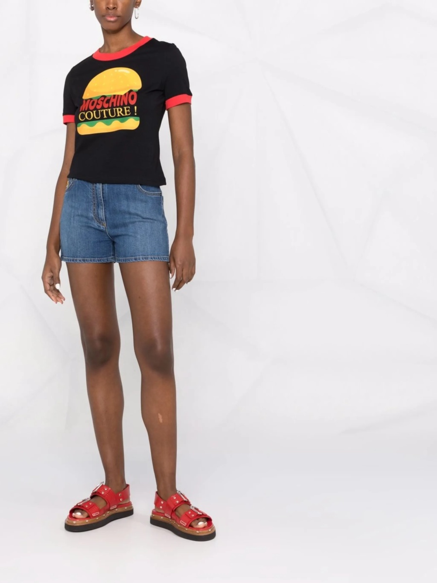 Pantaloni scurti Moschino albastri din bumbac si spandex/elastan - Img 2