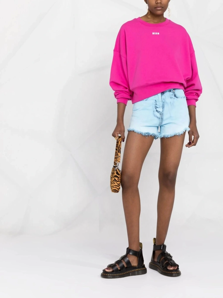 Pantaloni scurti MSGM albastri din bumbac - Img 2