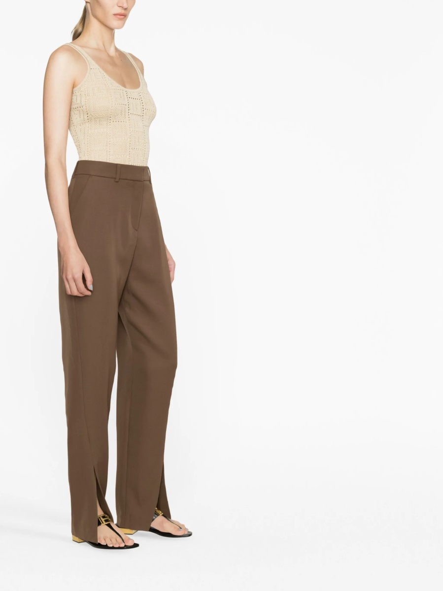 Pantaloni talie inalta Balmain maro din lana - Img 3