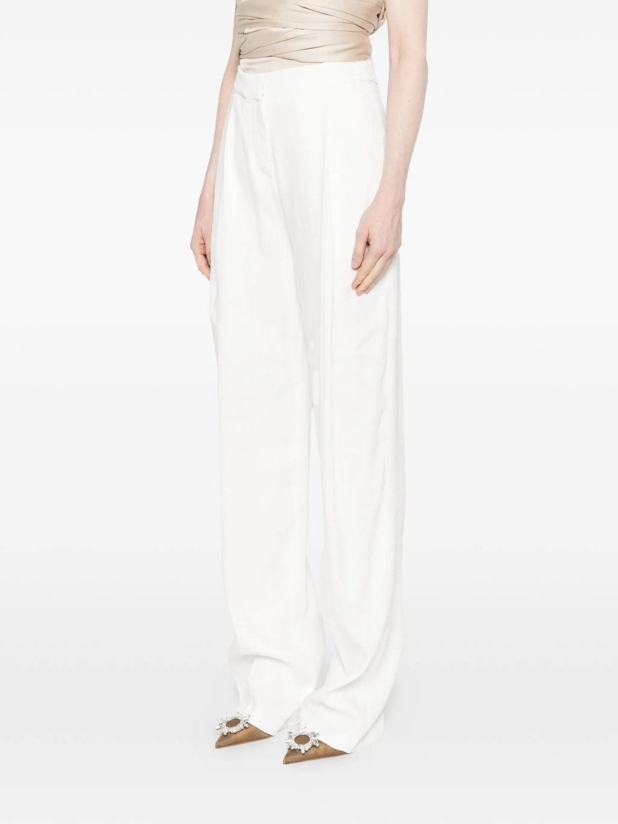 Pantaloni talie inalta Elisabetta Franchi albi din vascoza si in - Img 3