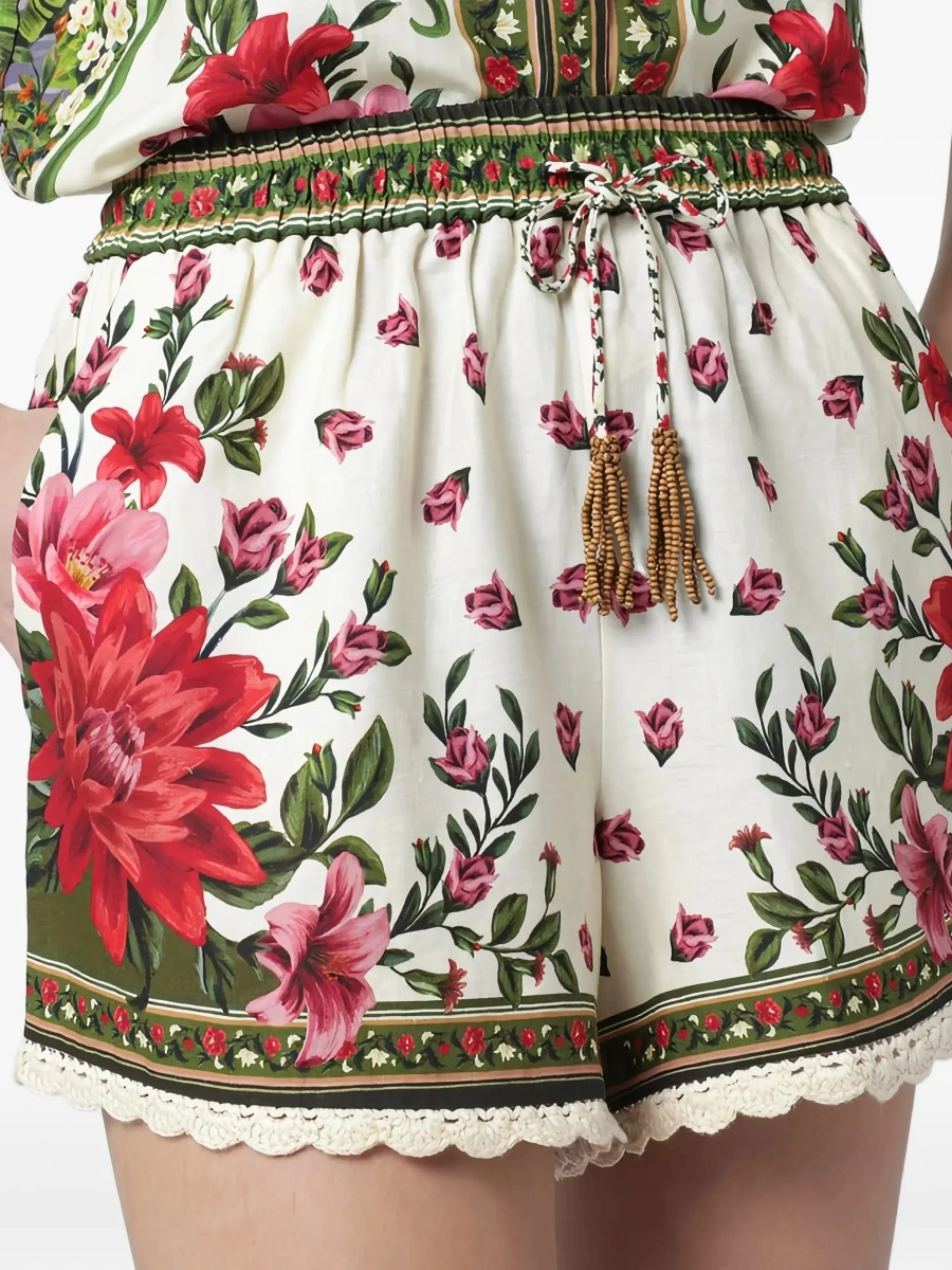 Pantaloni 'Wonder' Multicolor Shorts with Drawstring Elastic Waist and All-Over Floral Print in Linen Blend Woman - Img 7