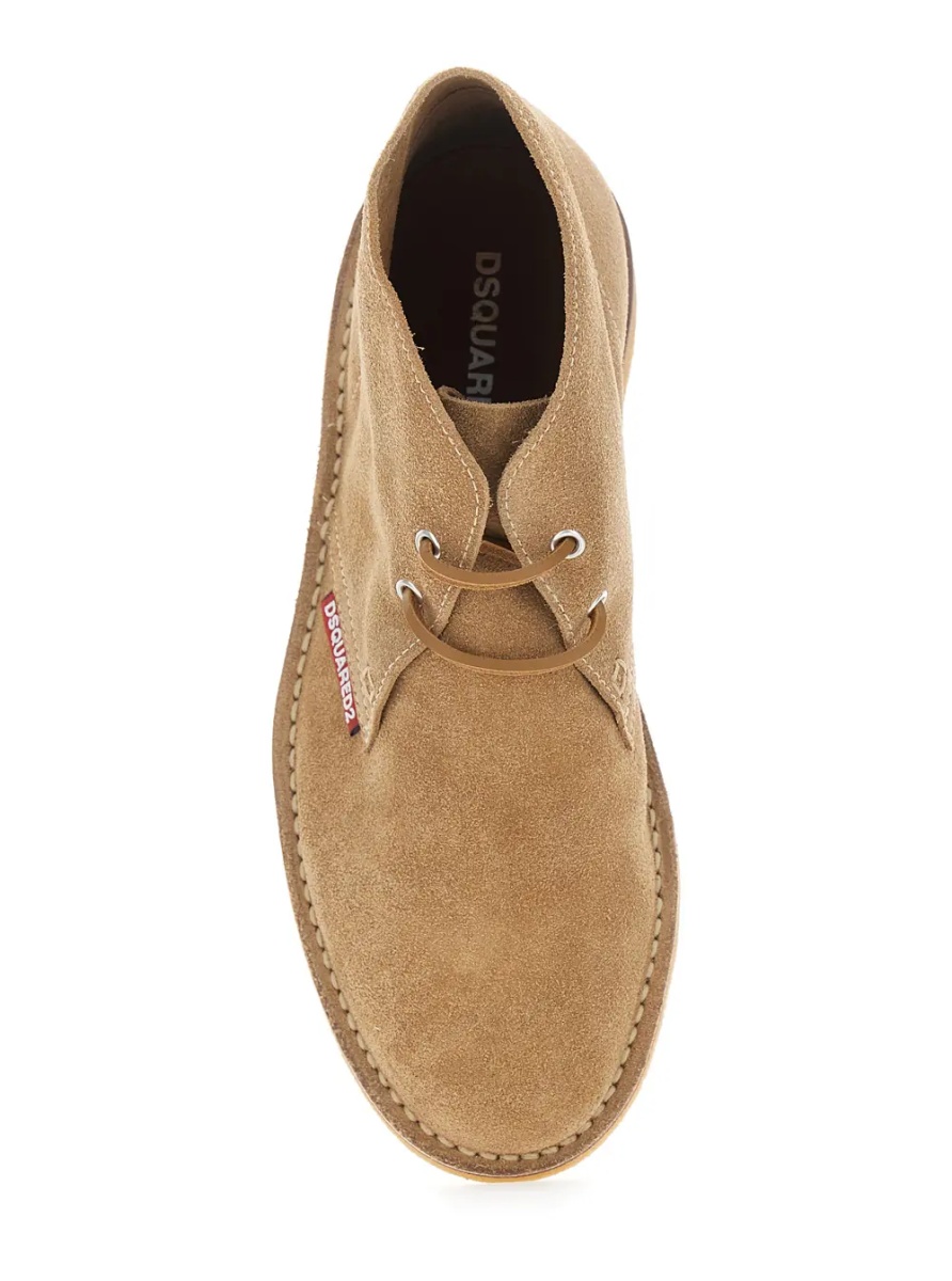 Pantofi Beige Oxford Shoes with Logo Patch on the Side in Suede for Men - Img 4