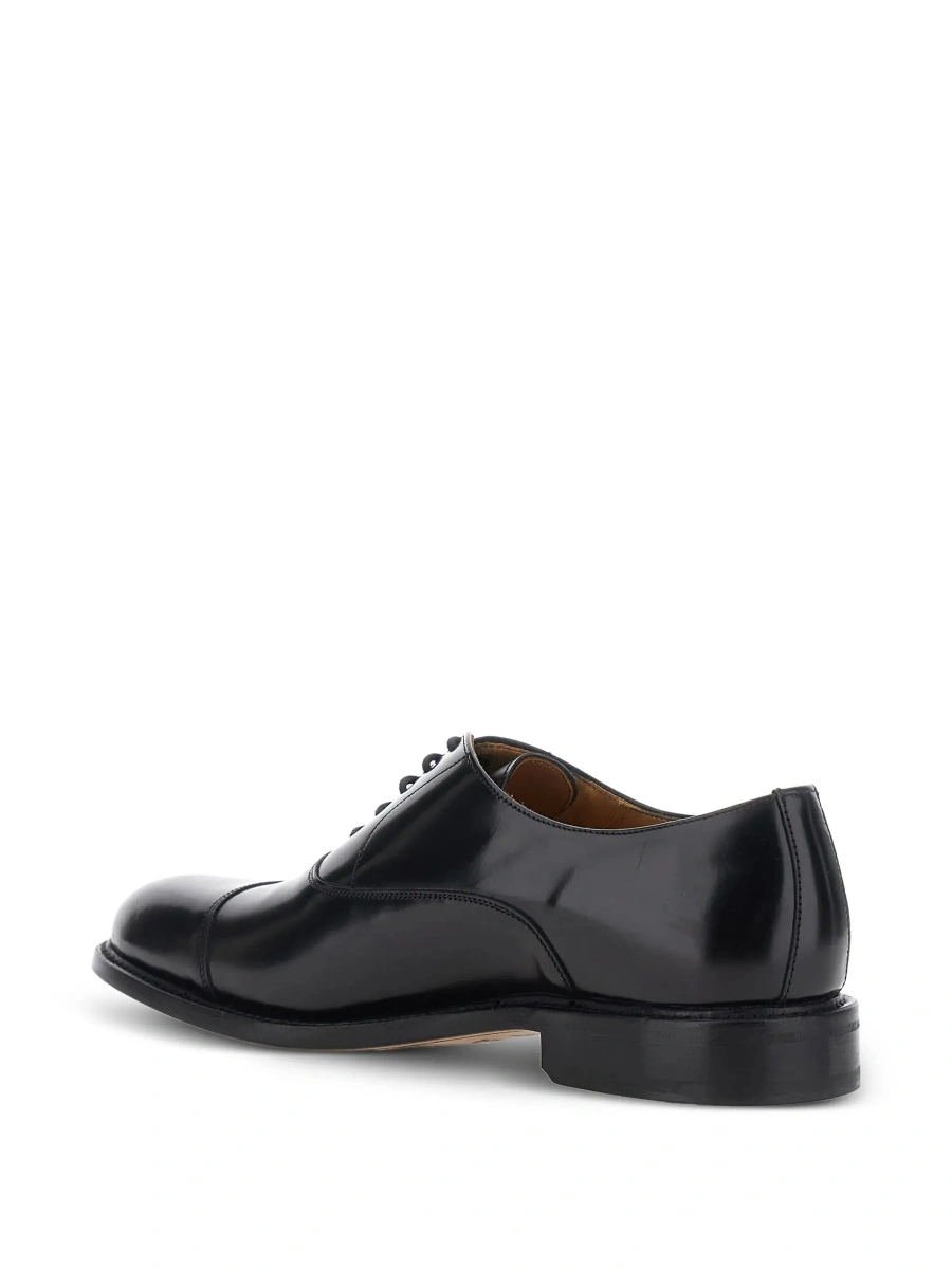 Pantofi Black lace-up shoes with rounded toe and low heel in leather for men - Img 7