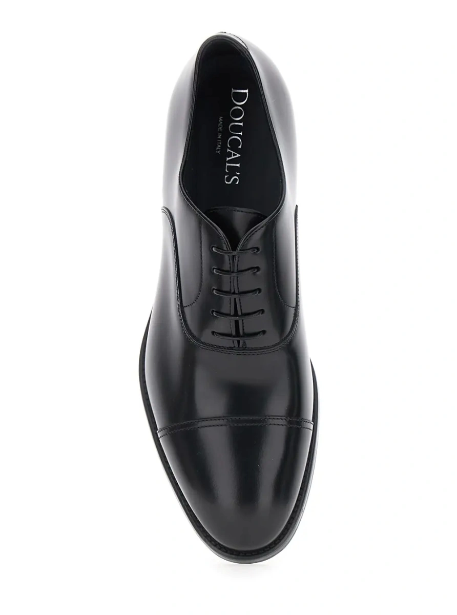 Pantofi Black Smooth Leather Five-Hole Oxford Shoes for Men - Img 4