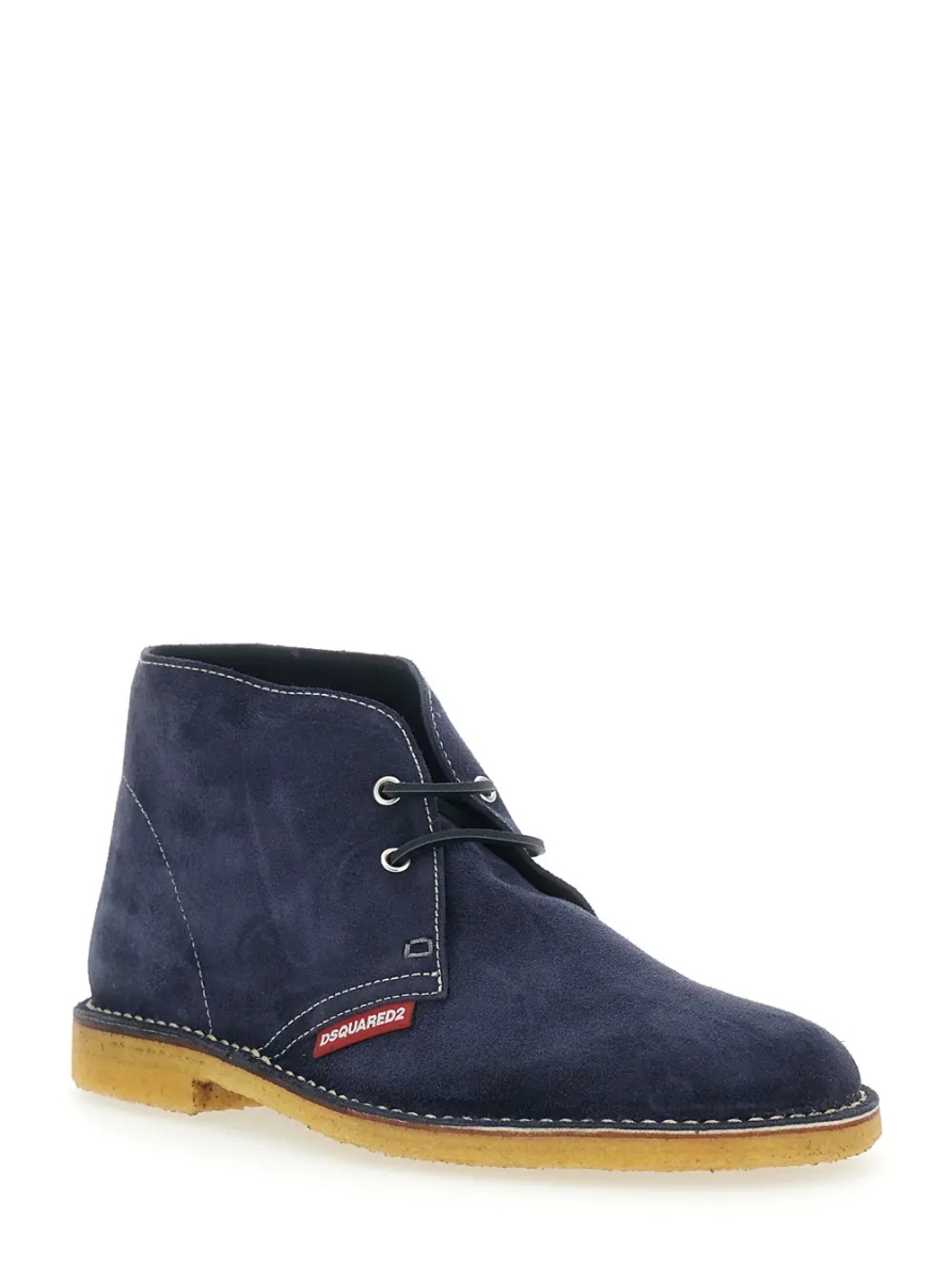 Pantofi Blue Lace-Up with Logo Patch on the Side and Contrast Stitching in Suede for Men - Img 2