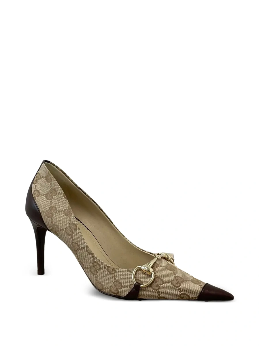 Pantofi cu toc Gucci maro din canvas GG - Img 6