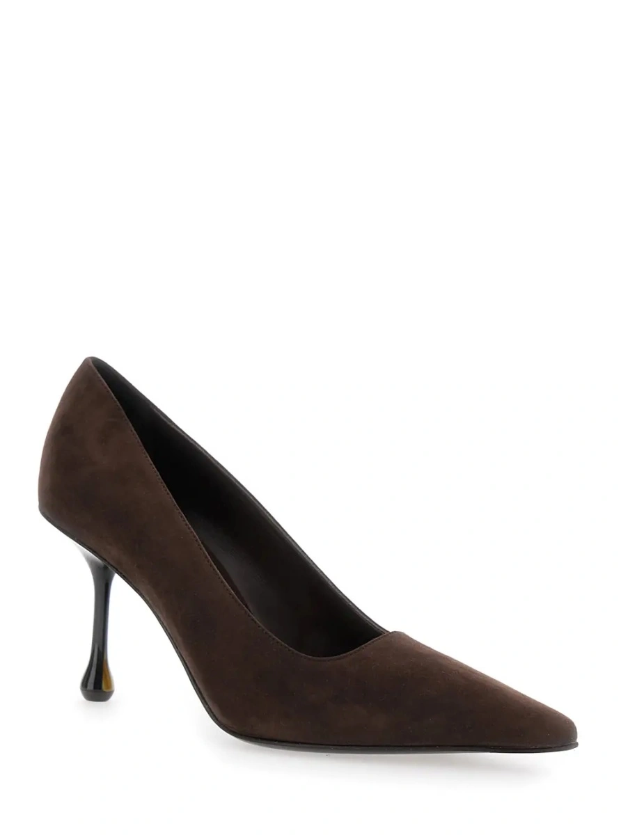 Pantofi cu toc Jimmy Choo maro din piele intoarsa 'Ixia' - Img 2