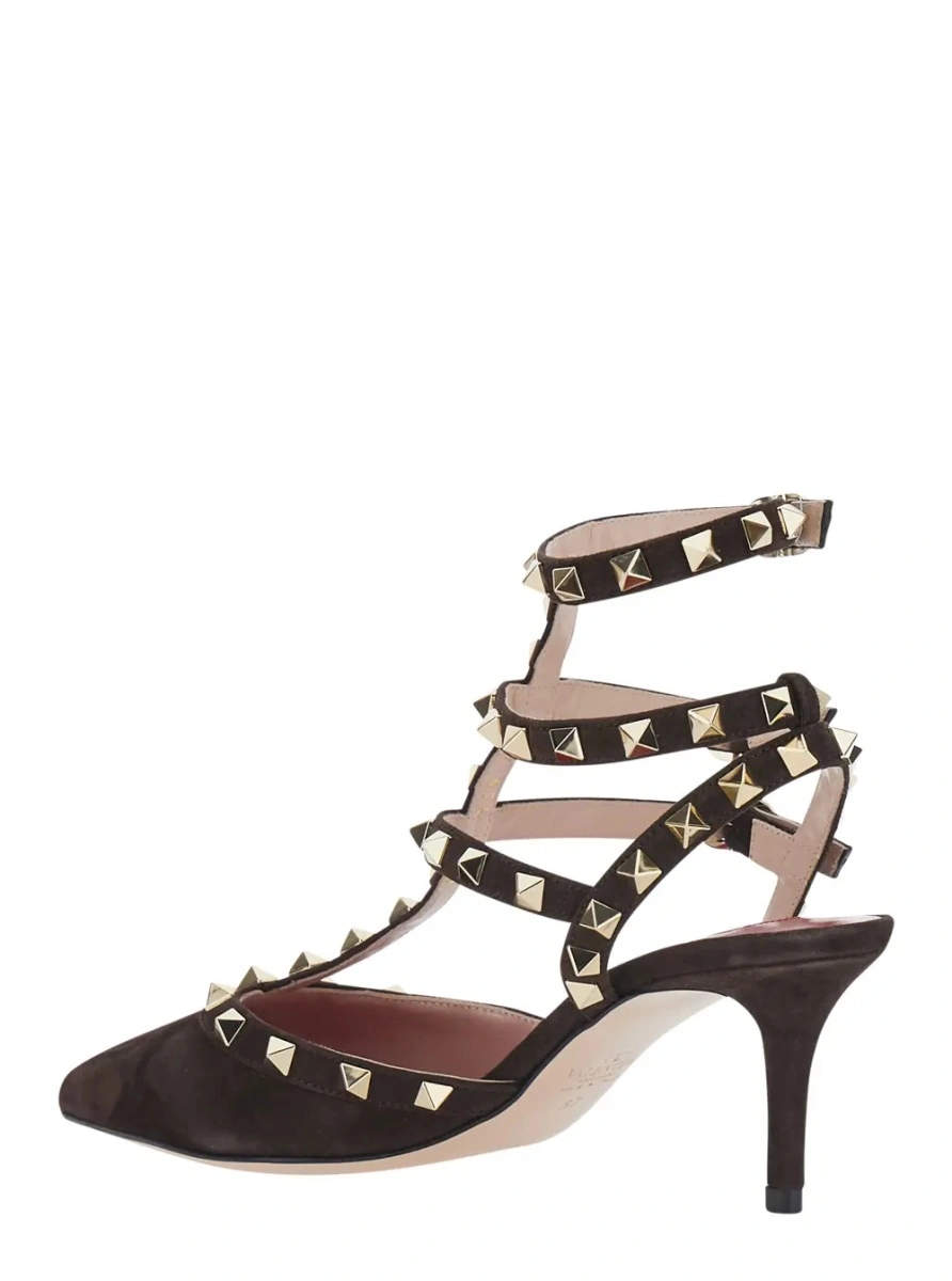 Pantofi cu toc Valentino Garavani 'Rockstud' maro din piele intoarsa - Img 3
