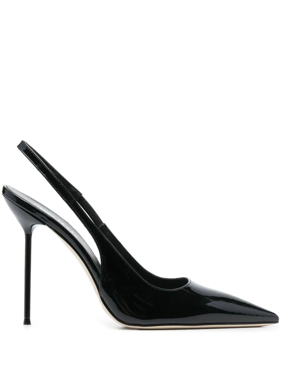 Pantofi 'Lidia' Black Slingback Pumps with High Stiletto Heel and Elasticized Strap in Patent Leather for Women - Img 8