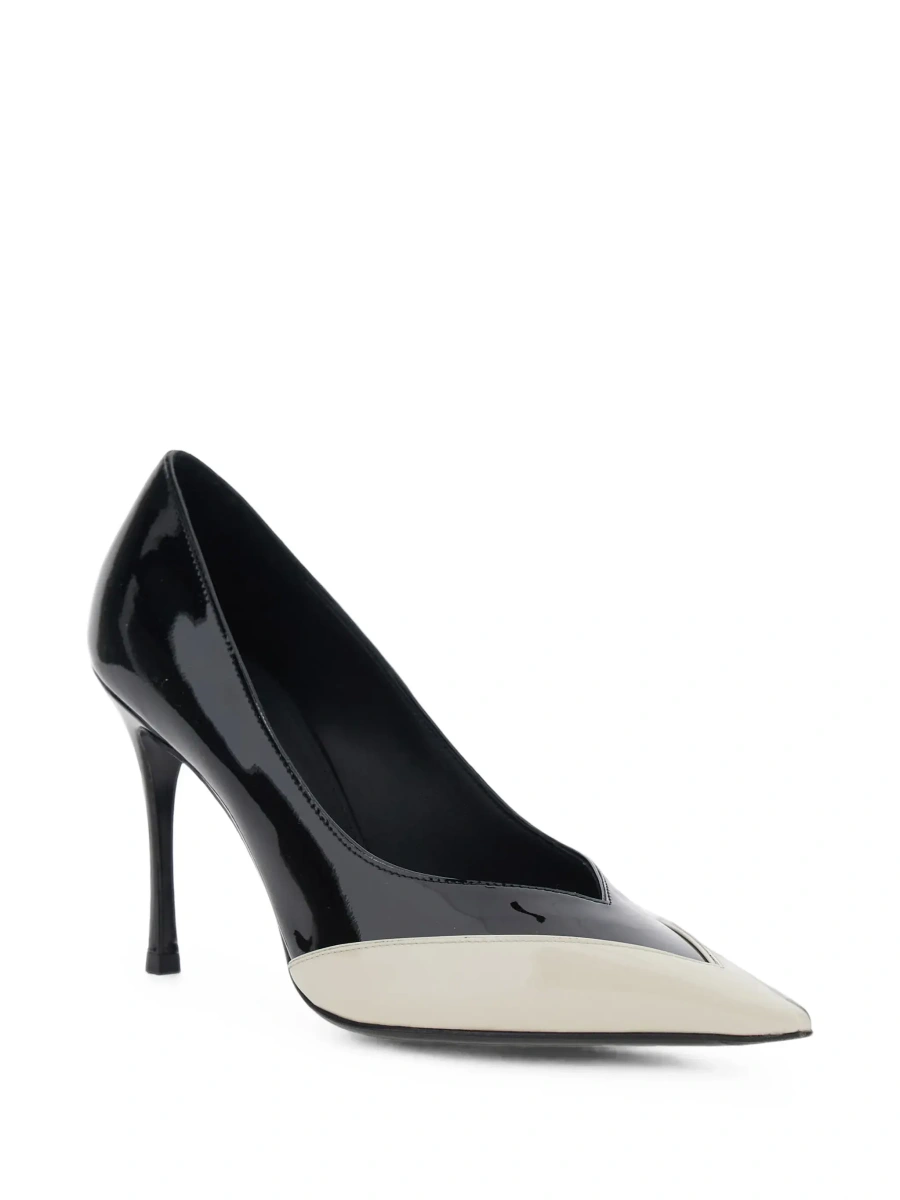 Pantofi 'Yasmin' white and black Pumps with pointed design in patent leather for women - Img 5