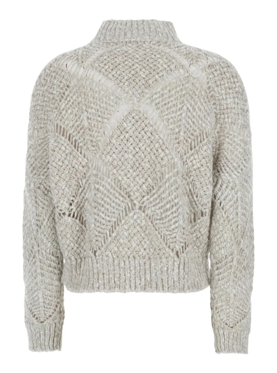 Pulover ASSIA Sweater with V-neck and long sleeves in white fabric for women - Img 2