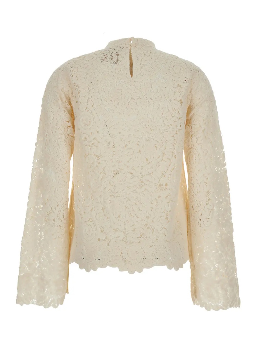 Pulover beige Sweater with lace details and perforated design in fabric for women - Img 2