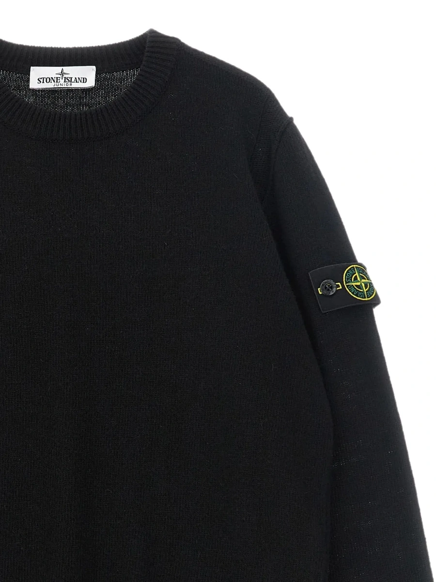 Pulover Black Crew neck sweater with logo patch on the sleeve in wool Boy - Img 5