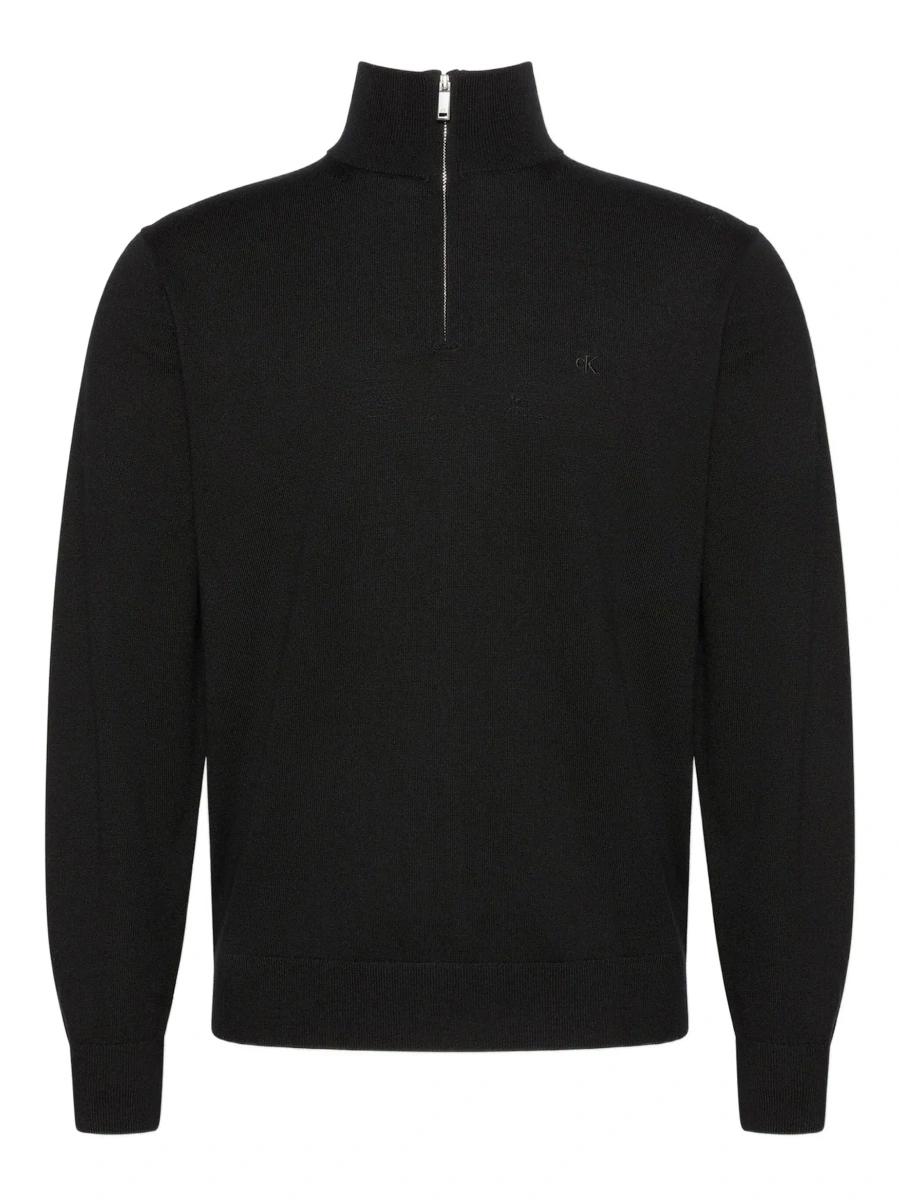 Pulover Black Sweater with half zip closure and high collar in wool for men - Img 7