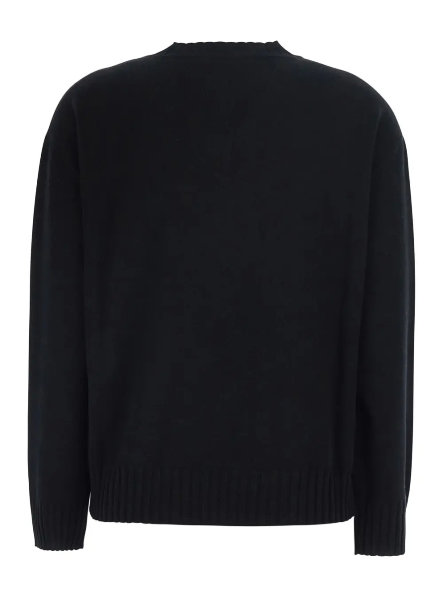 Pulover black sweater with V-neck and rhinestone details in wool and silk Blend women - Img 2